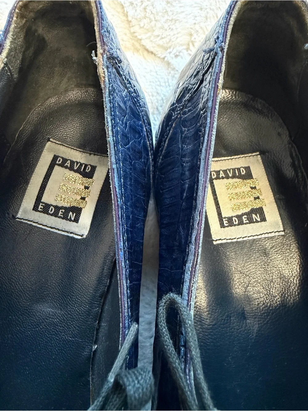 $700 David Eden Navy Blue Genuine Crocodile Alligator Exotic Skin Shoes 9.5